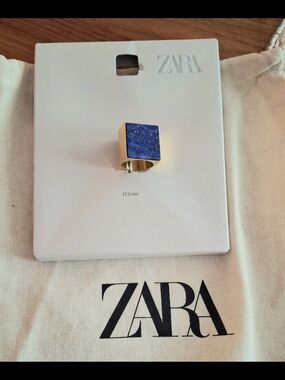 Zara Gold-Tone Ring with Blue Square Stone
